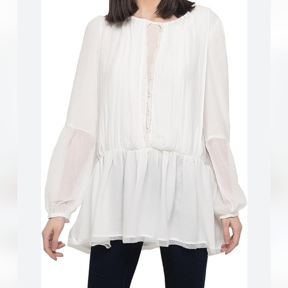 Free People Soul Serene White Renaissance Style layered open back Blouse M